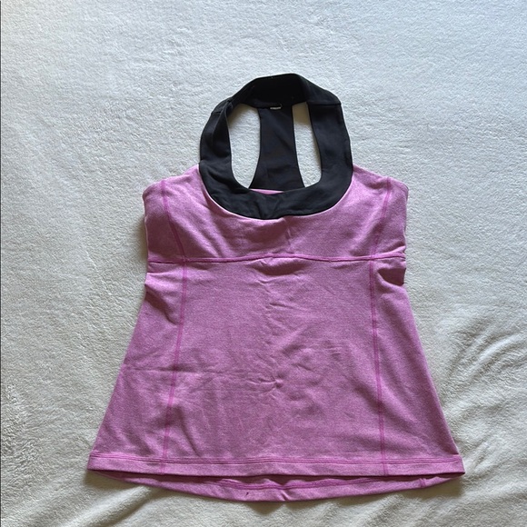 Lululemon Women's Pink and Black Scoop Neck Halter Top with Shelf Bra - Picture 1 of 3